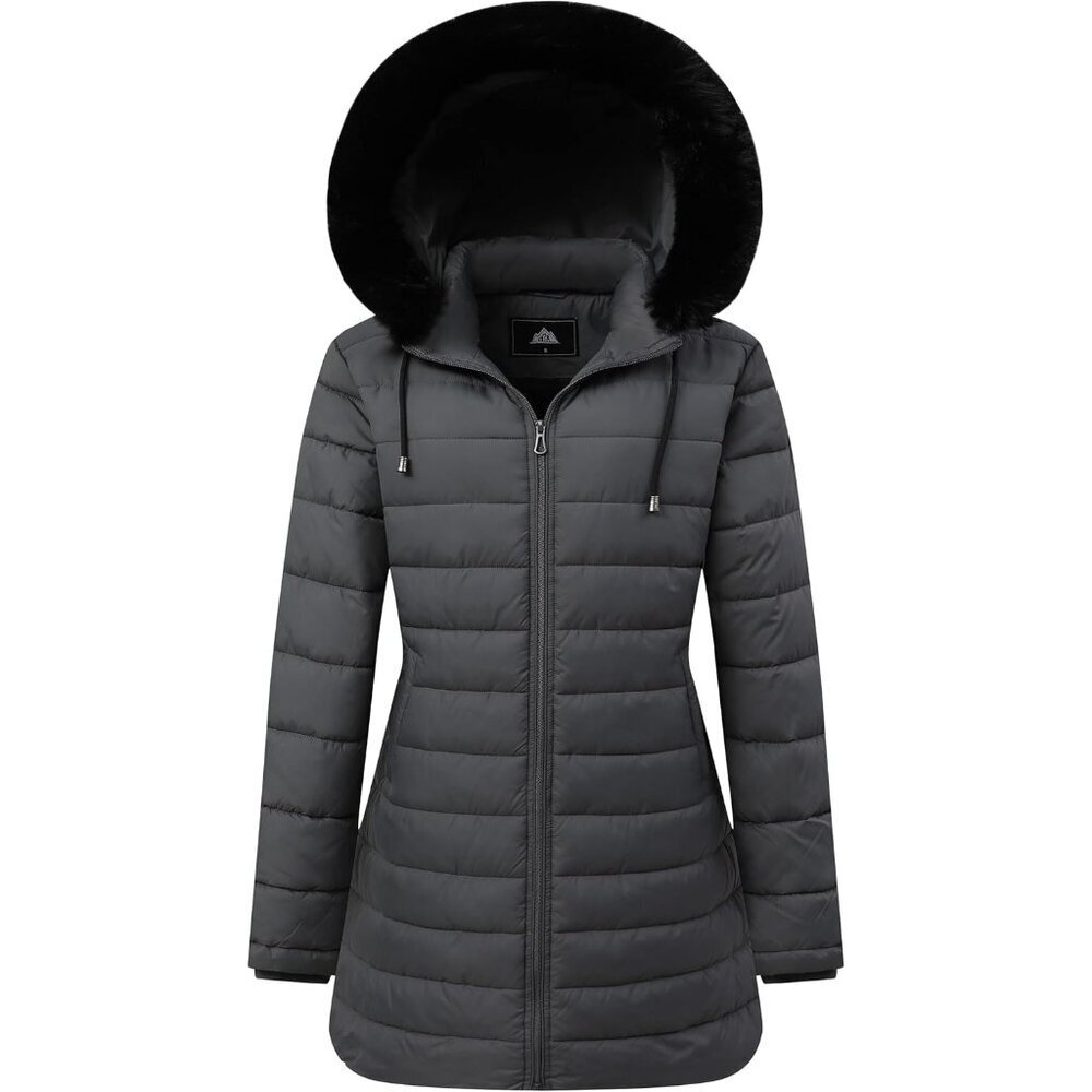 Women's Dark gray Long Down Jacket Winter Hooded Puffer Coat